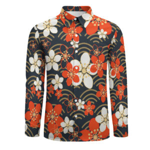 RXCH Warm Flowers Peach Velvet Casual One Pocket Long Sleeve Shirt