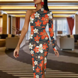 RXCH Warm Flowers Half Sleeve Slit Dress