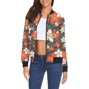 RXCH Warm Flowers All Over Print Bomber Jacket for Women
