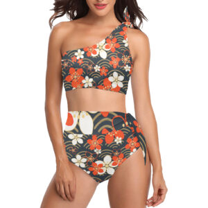 RXCH Warm Flowers High Waisted One Shoulder Bikini Set